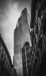 Preview wallpaper buildings, architecture, skyscraper, bottom view, black and white