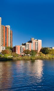 Preview wallpaper buildings, architecture, trees, lake, water