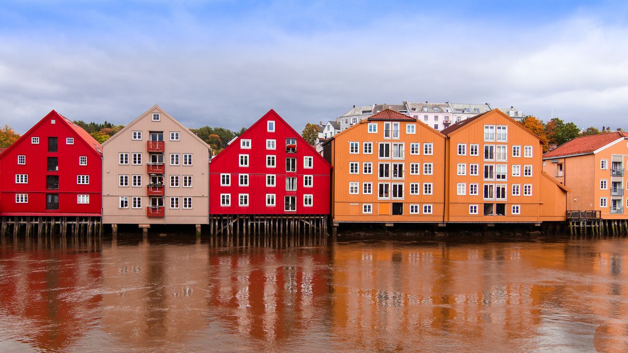 Wallpaper buildings, architecture, water, red