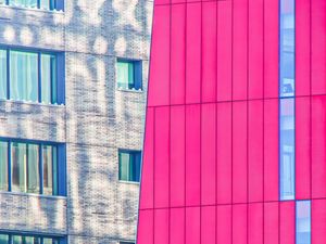 Preview wallpaper buildings, architecture, windows, corner, pink