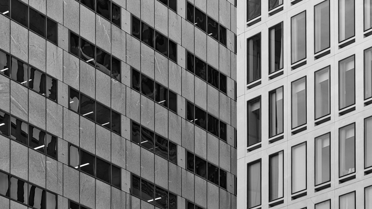 Wallpaper buildings, architecture, windows, skyscrapers, facade, black and white