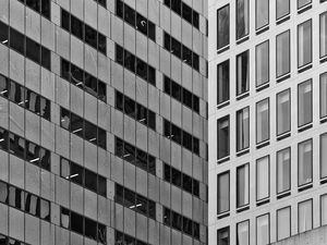 Preview wallpaper buildings, architecture, windows, skyscrapers, facade, black and white