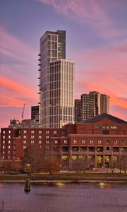 Preview wallpaper buildings, architecture, windows, skyscrapers, facade, river