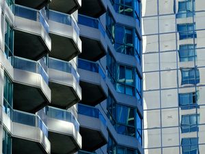 Preview wallpaper buildings, balconies, edges, blue