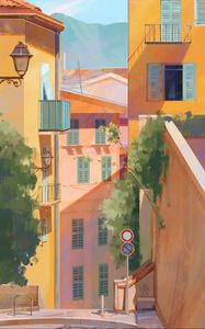 Preview wallpaper buildings, balcony, lantern, art