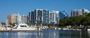 Preview wallpaper buildings, boat, pier, water, sea