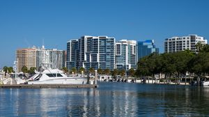 Preview wallpaper buildings, boat, pier, water, sea