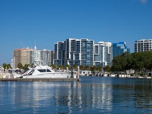 Preview wallpaper buildings, boat, pier, water, sea