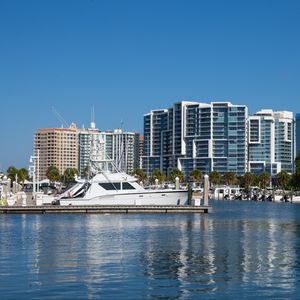 Preview wallpaper buildings, boat, pier, water, sea