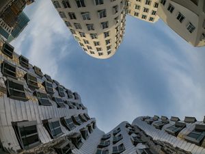 Preview wallpaper buildings, bottom view, architecture, sky