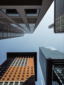 Preview wallpaper buildings, bottom view, architecture, sky, windows