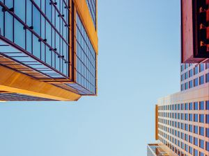 Preview wallpaper buildings, bottom view, facade, sky