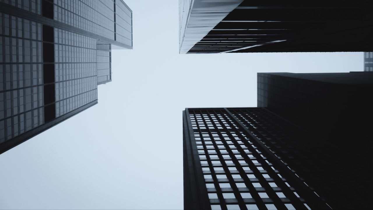 Wallpaper buildings, bottom view, facade, windows, sky