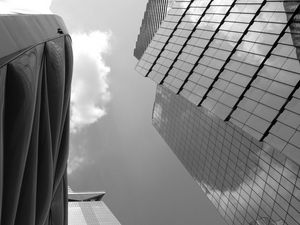 Preview wallpaper buildings, bottom view, facades, architecture, bw