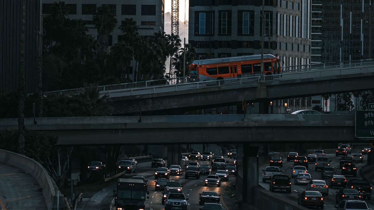 Wallpaper buildings, bridge, cars, skyscrapers, city