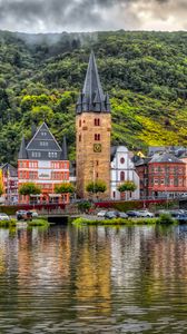 Preview wallpaper buildings, bridge, river, mountains, clouds, city