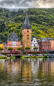 Preview wallpaper buildings, bridge, river, mountains, clouds, city