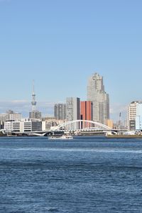 Preview wallpaper buildings, bridge, ship, river, city