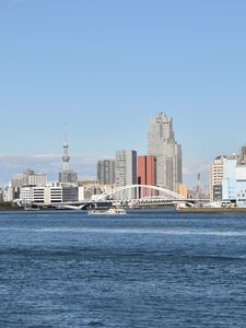 Preview wallpaper buildings, bridge, ship, river, city