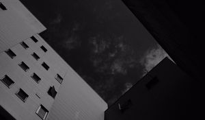 Preview wallpaper buildings, bw, facade, bottom view