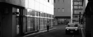 Preview wallpaper buildings, bw, street, man, city