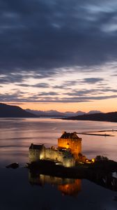 Preview wallpaper buildings, castle, island, sea, evening