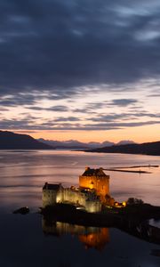 Preview wallpaper buildings, castle, island, sea, evening