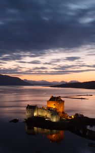 Preview wallpaper buildings, castle, island, sea, evening