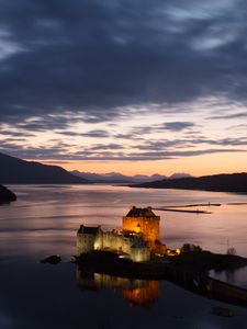 Preview wallpaper buildings, castle, island, sea, evening