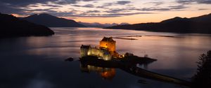 Preview wallpaper buildings, castle, island, sea, evening