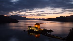 Preview wallpaper buildings, castle, island, sea, evening