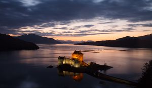 Preview wallpaper buildings, castle, island, sea, evening