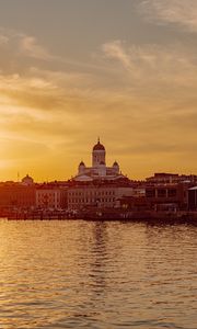 Preview wallpaper buildings, church, domes, river, sunset