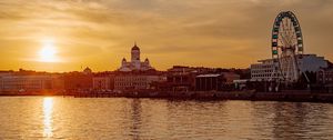 Preview wallpaper buildings, church, domes, river, sunset