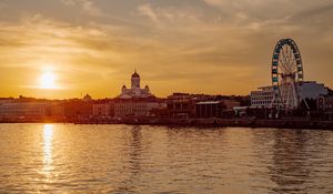 Preview wallpaper buildings, church, domes, river, sunset