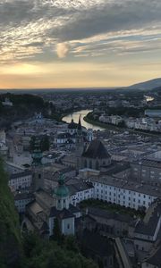 Preview wallpaper buildings, churches, river, city, aerial view