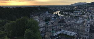 Preview wallpaper buildings, churches, river, city, aerial view