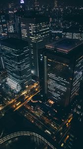 Preview wallpaper buildings, city, aerial view, architecture, night, dark