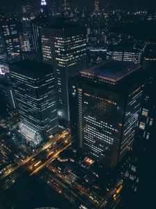 Preview wallpaper buildings, city, aerial view, architecture, night, dark