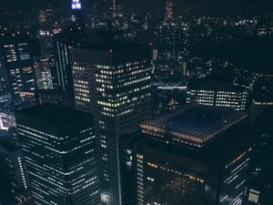 Preview wallpaper buildings, city, aerial view, architecture, night, dark