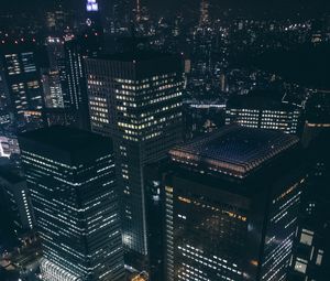 Preview wallpaper buildings, city, aerial view, architecture, night, dark