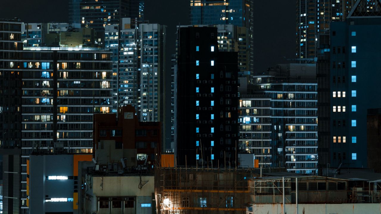 Wallpaper buildings, city, aerial view, skyscrapers, night, architecture