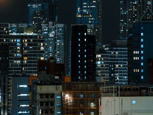 Preview wallpaper buildings, city, aerial view, skyscrapers, night, architecture