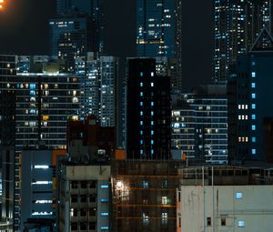 Preview wallpaper buildings, city, aerial view, skyscrapers, night, architecture