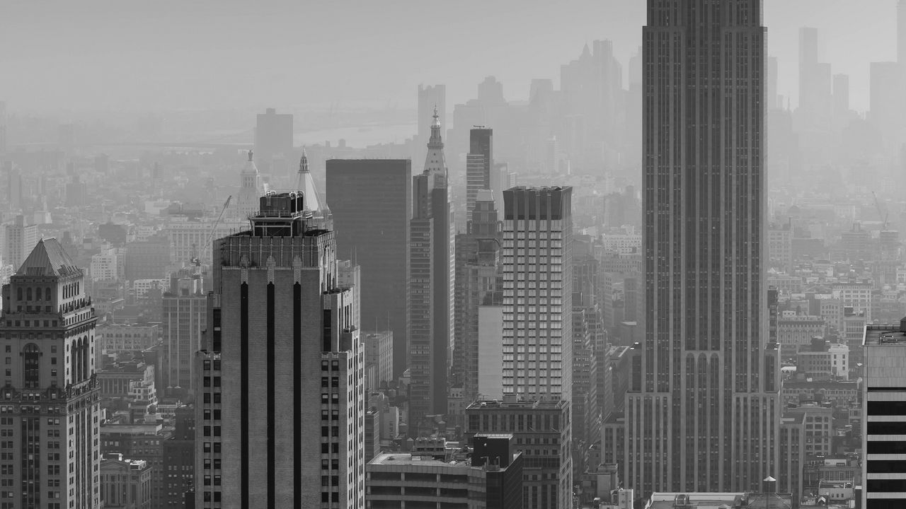 Wallpaper buildings, city, aerial view, skyscrapers, architecture, bw, new york