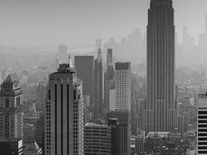 Preview wallpaper buildings, city, aerial view, skyscrapers, architecture, bw, new york