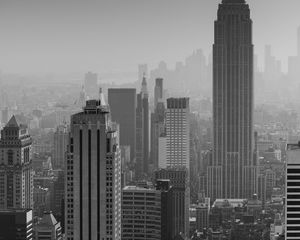 Preview wallpaper buildings, city, aerial view, skyscrapers, architecture, bw, new york