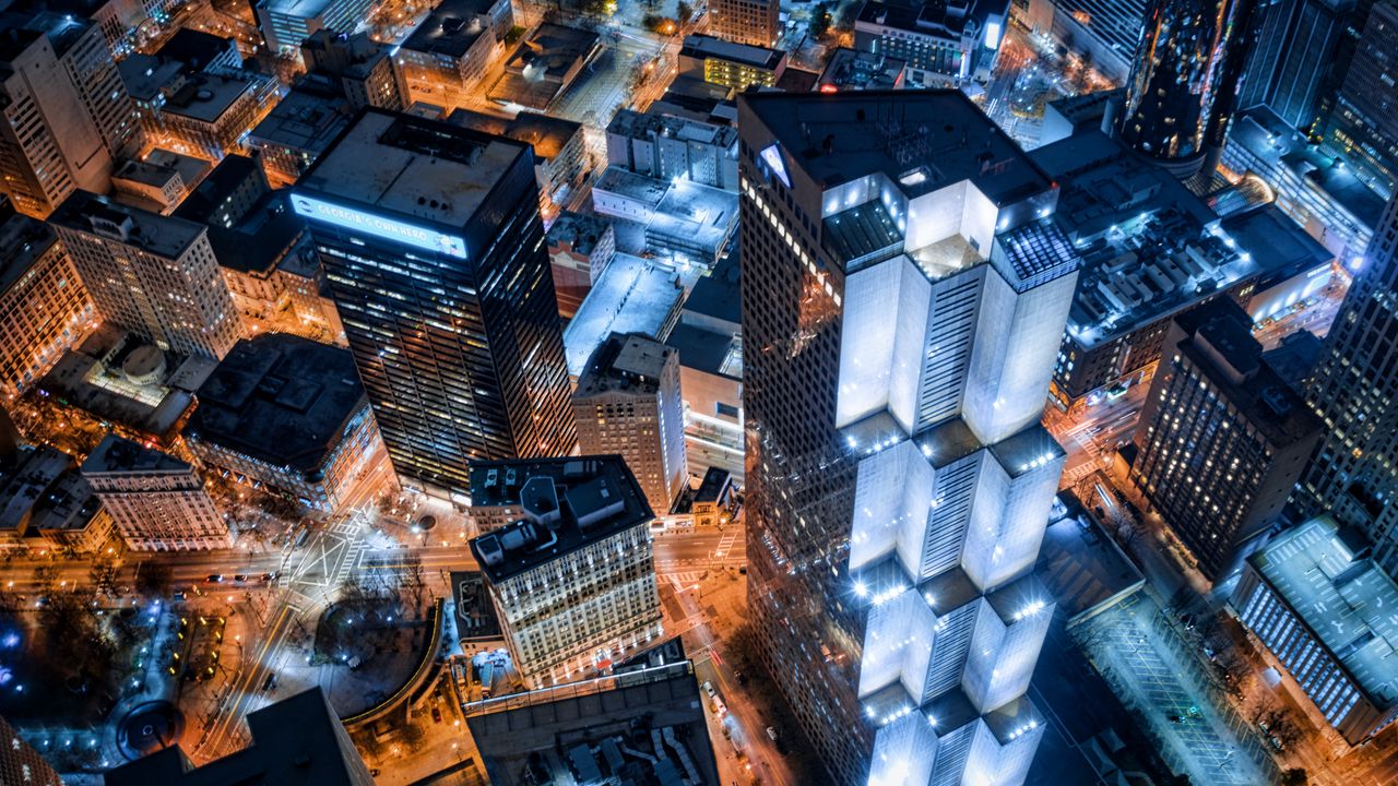 Wallpaper buildings, city, aerial view, architecture, metropolis, night