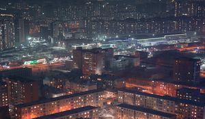 Preview wallpaper buildings, city, aerial view, night, snow