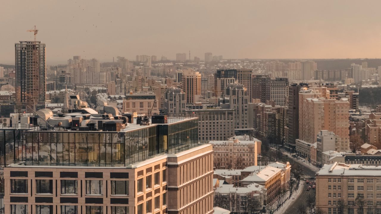 Wallpaper buildings, city, aerial view, snow, winter, kiev, ukraine